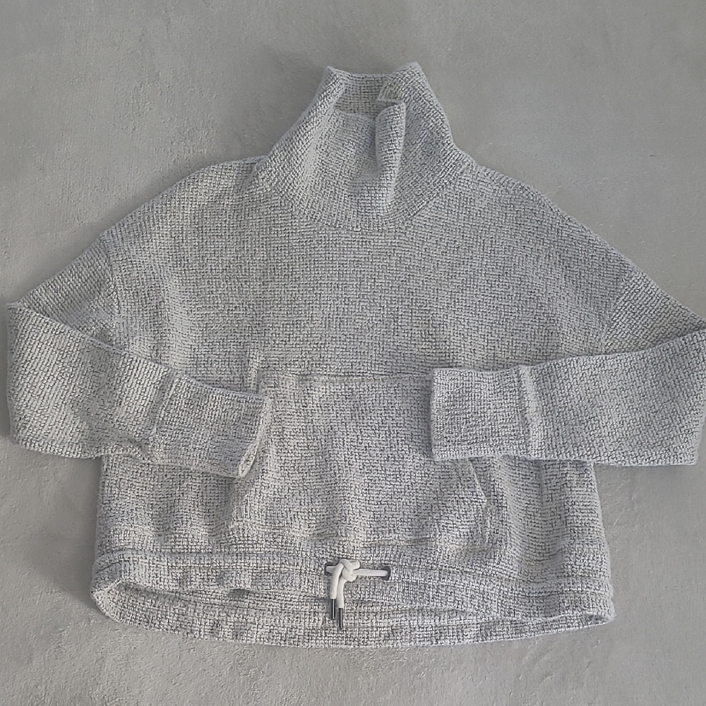 Sweaty Betty Gray Textured Pullover Sweater L Funnel Neck Cozy Athleisure Luxury